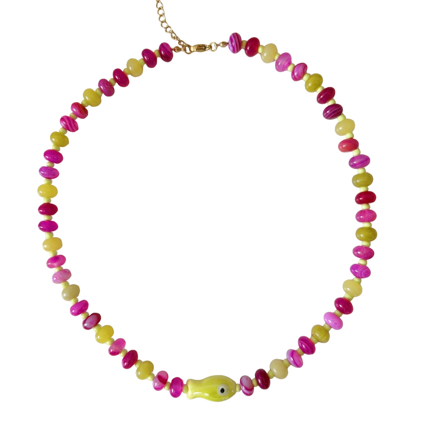 Lolly fish necklace chartreuse and pink