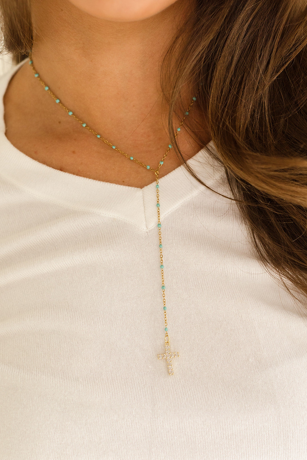 Millie diamond cross lariat necklace