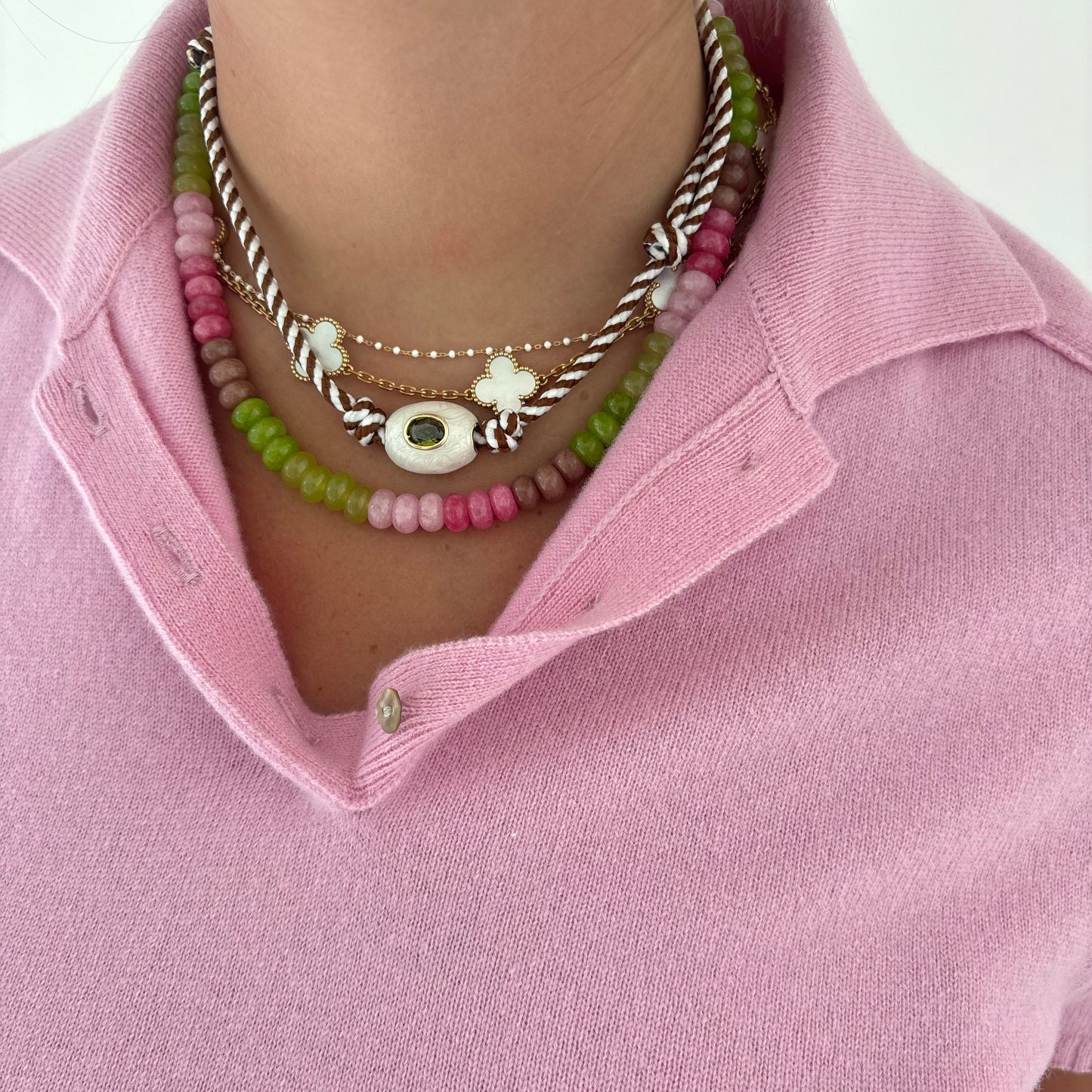 Brown striped cord necklace with white stone - sold out - this is a preorder ships Aug 28