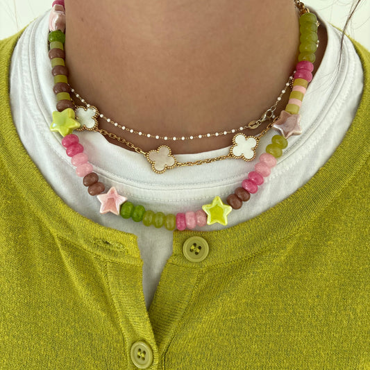 The Celly star necklace - brown chartreuse and pink stones