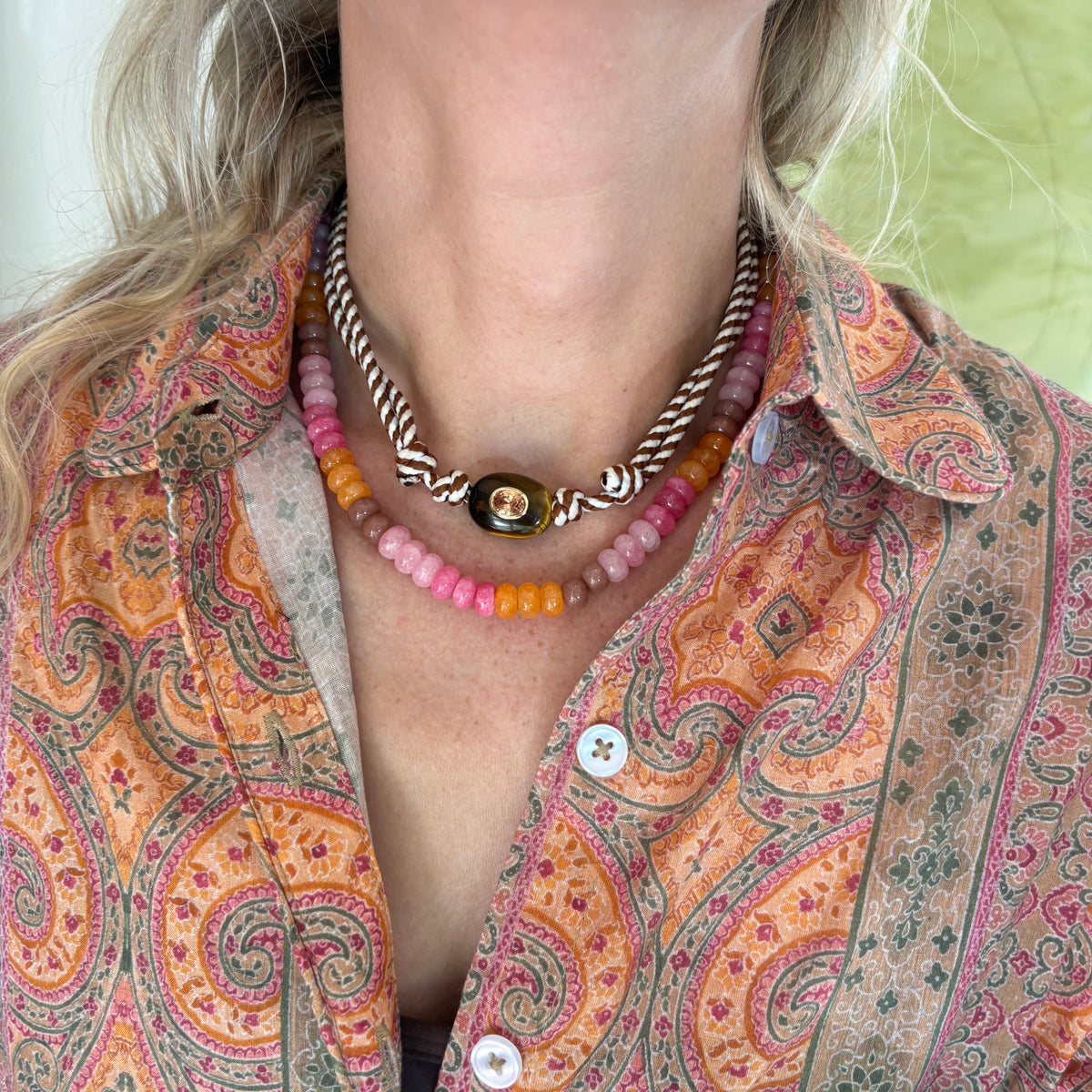 Penelope brown pink and orange necklace