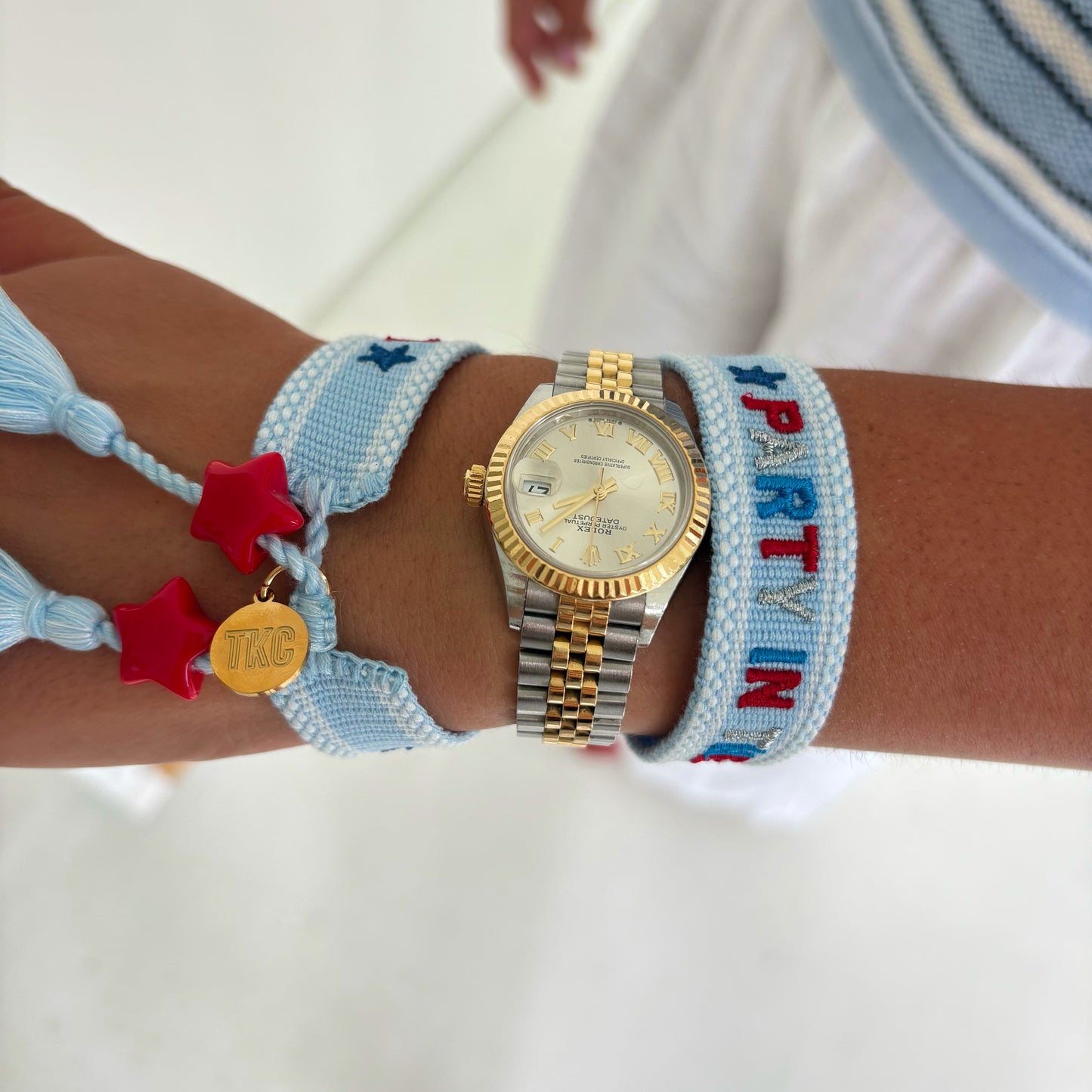 Party in the USA embroidered tassel bracelet with star charms