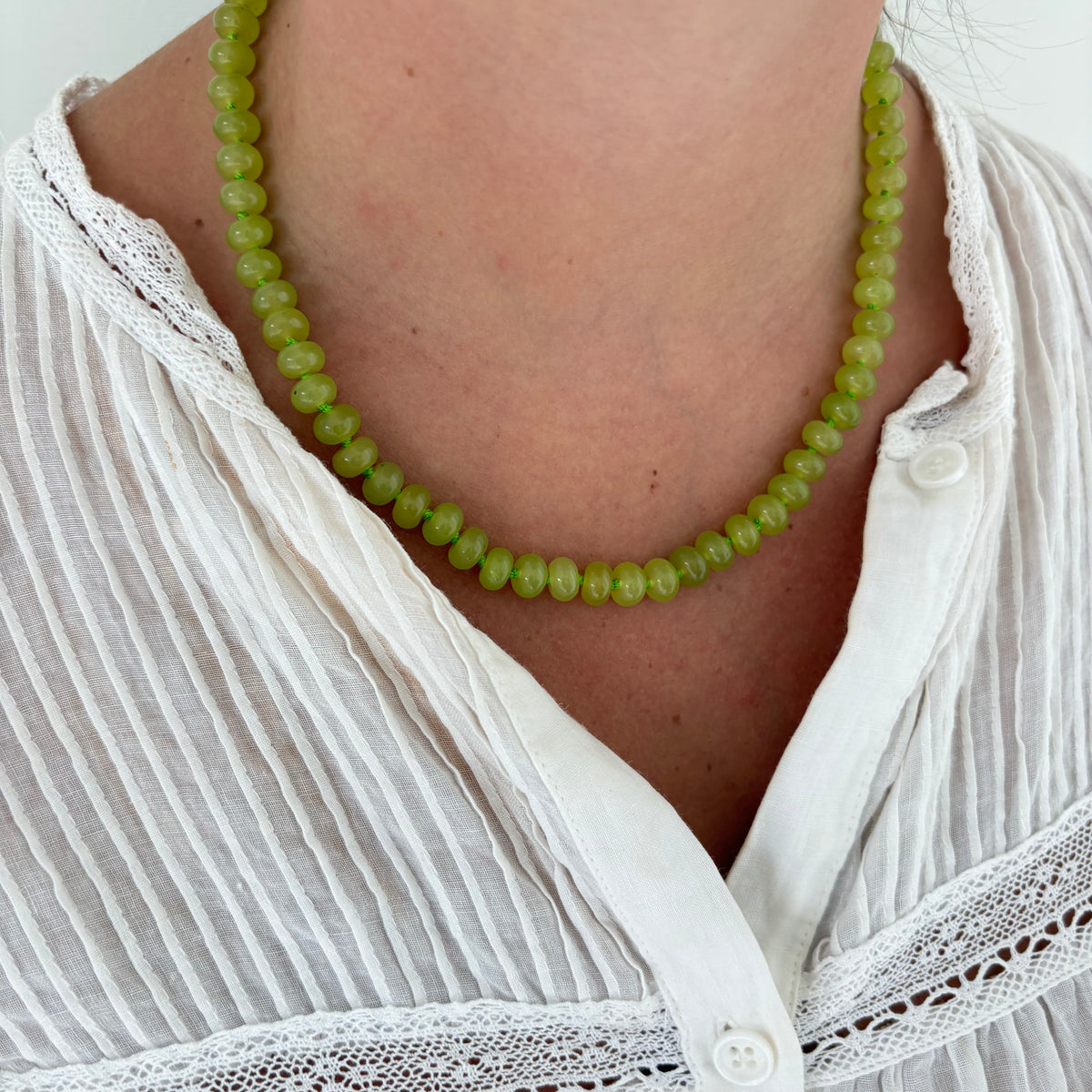 Chartreuse hand knotted stone necklace