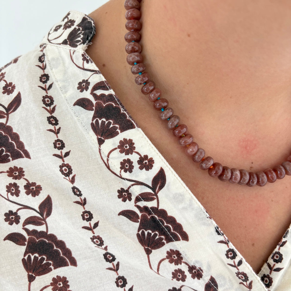 Chocolate brown hand knotted stone necklace