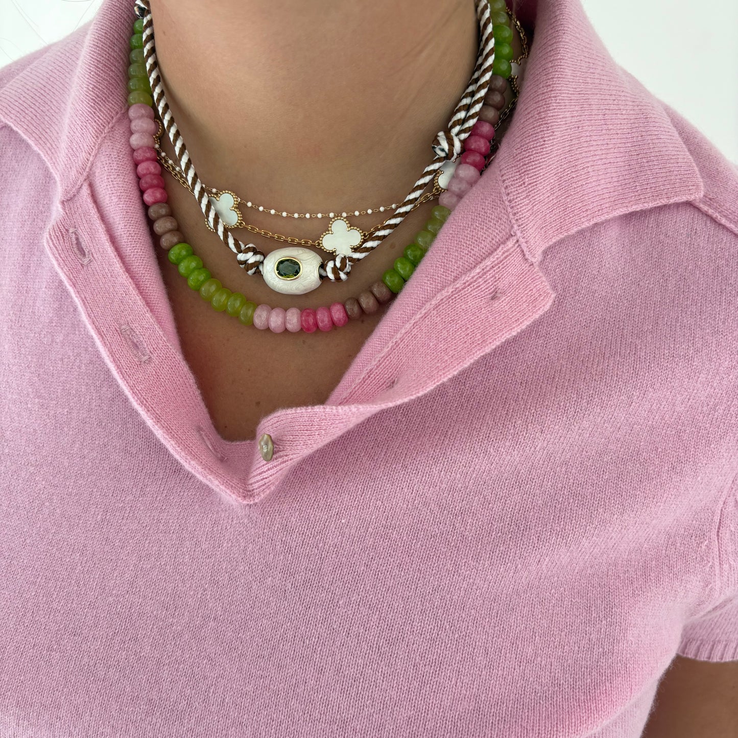 Brown striped cord necklace with white stone - sold out - this is a preorder ships Aug 28