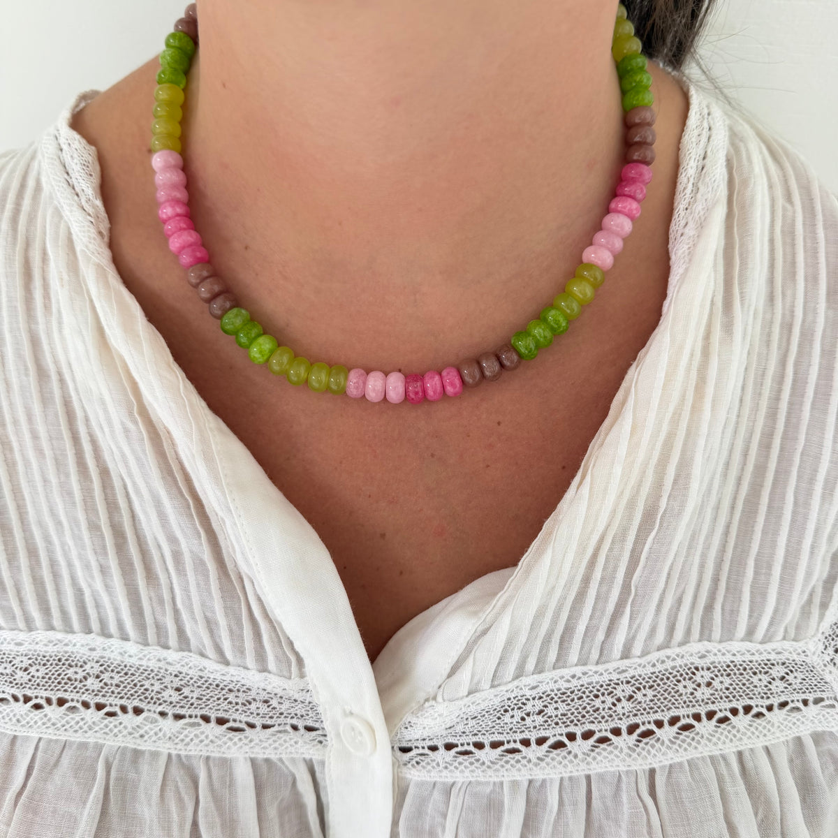 Celeste chartreuse and brown stone necklace