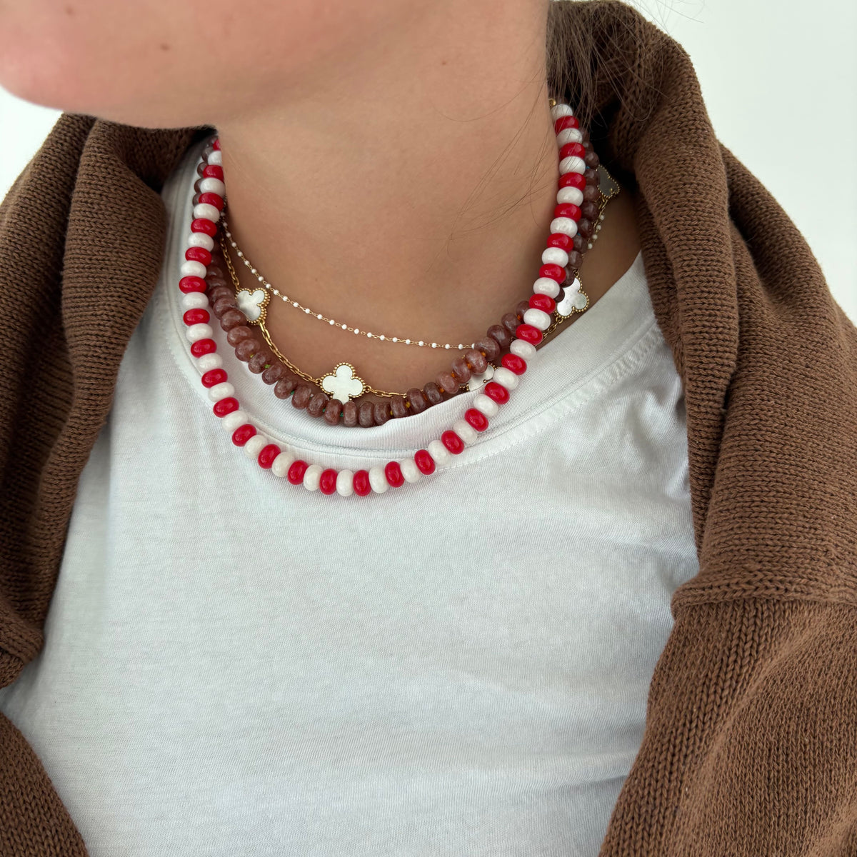 Red and white beaded necklace game day