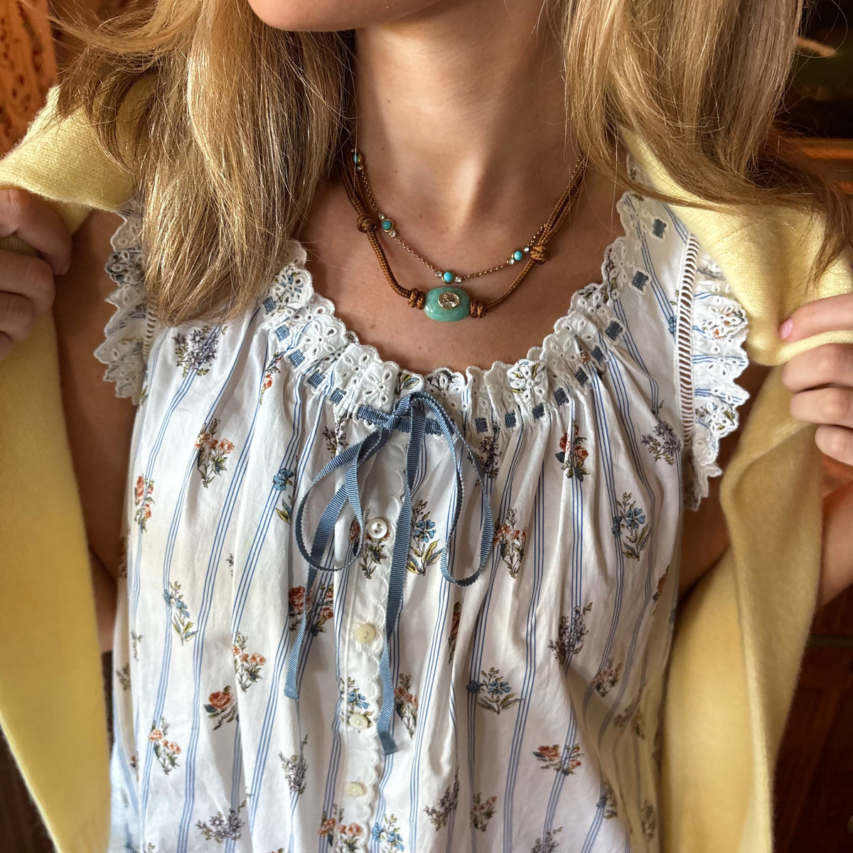 Chocolate brown cord necklace with blue Amazonite stone