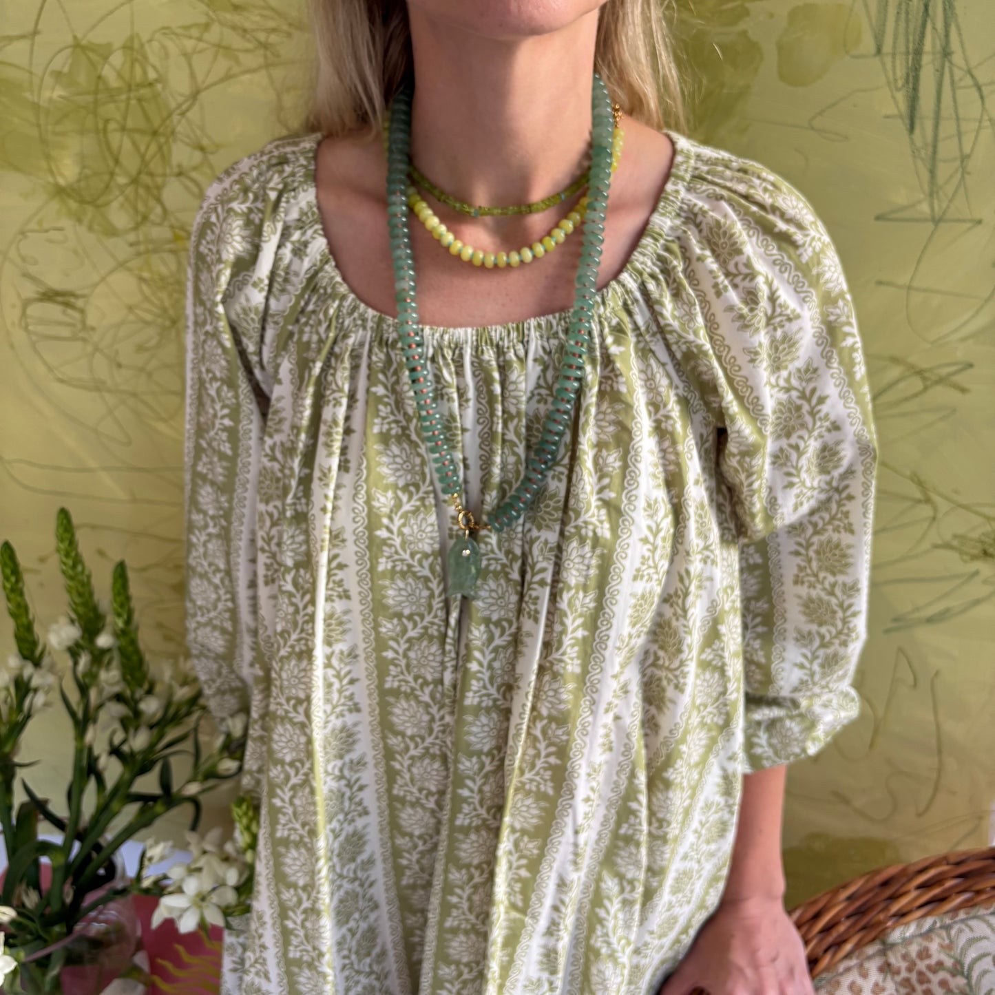 Catch of the day long necklace with green fish charm