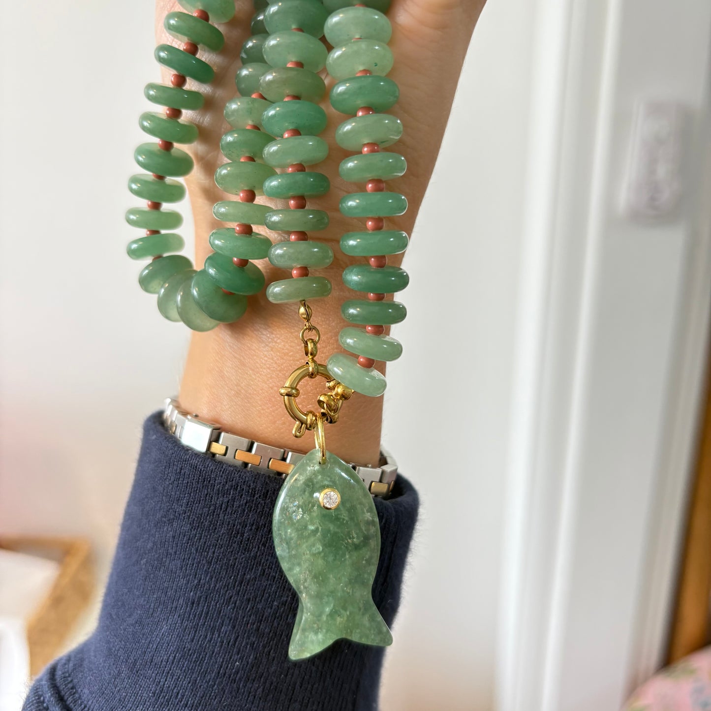 Catch of the day long necklace green fish sold out this is a preorder ships JUNE 15