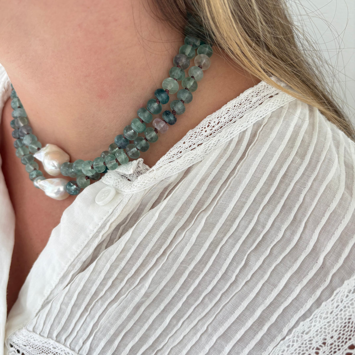 Eloise hand knotted genuine pearl necklace