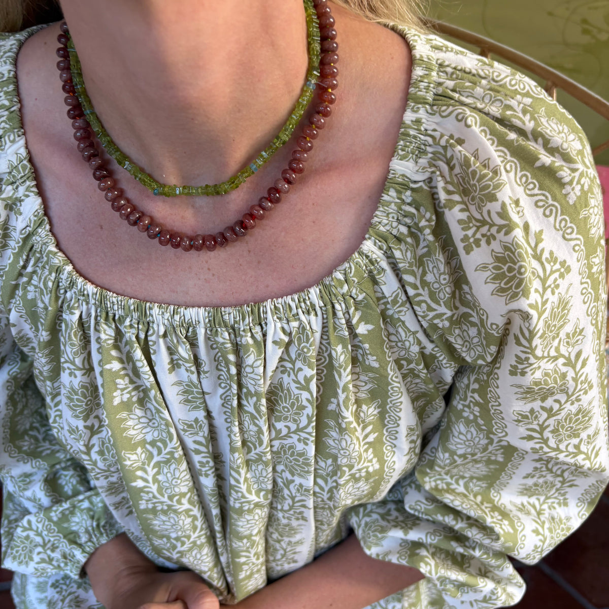 Peridot gemstone necklace chartreuse stones