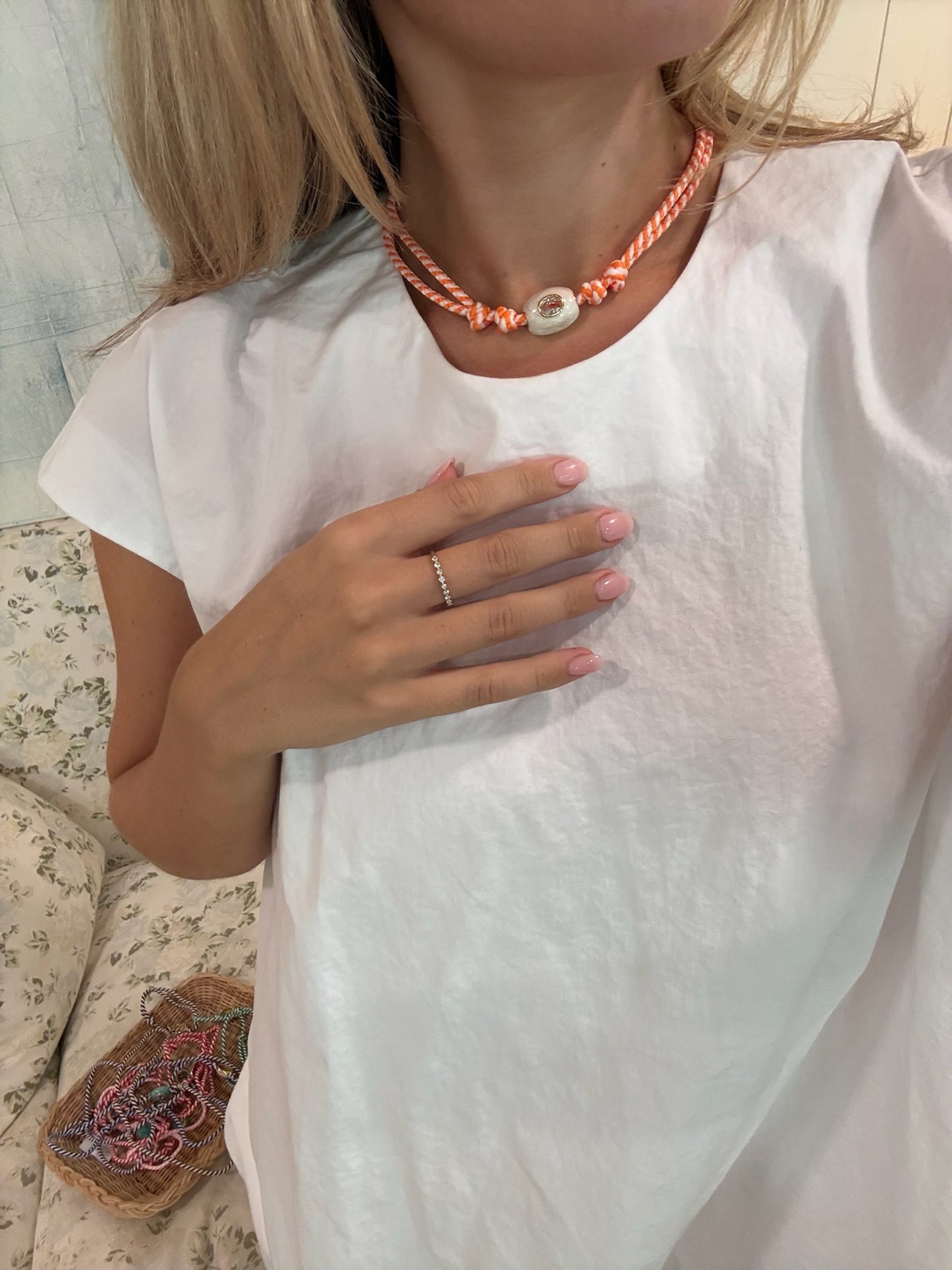 Orange stripe cord game day necklace