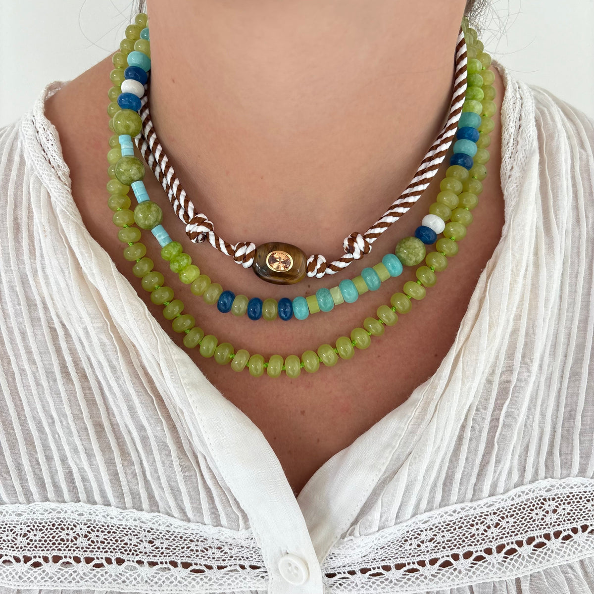 Chartreuse hand knotted stone necklace