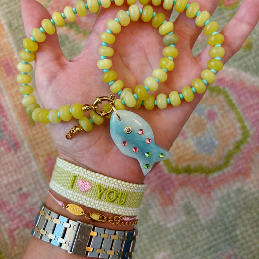 fancy fish chartreuse stone necklace
