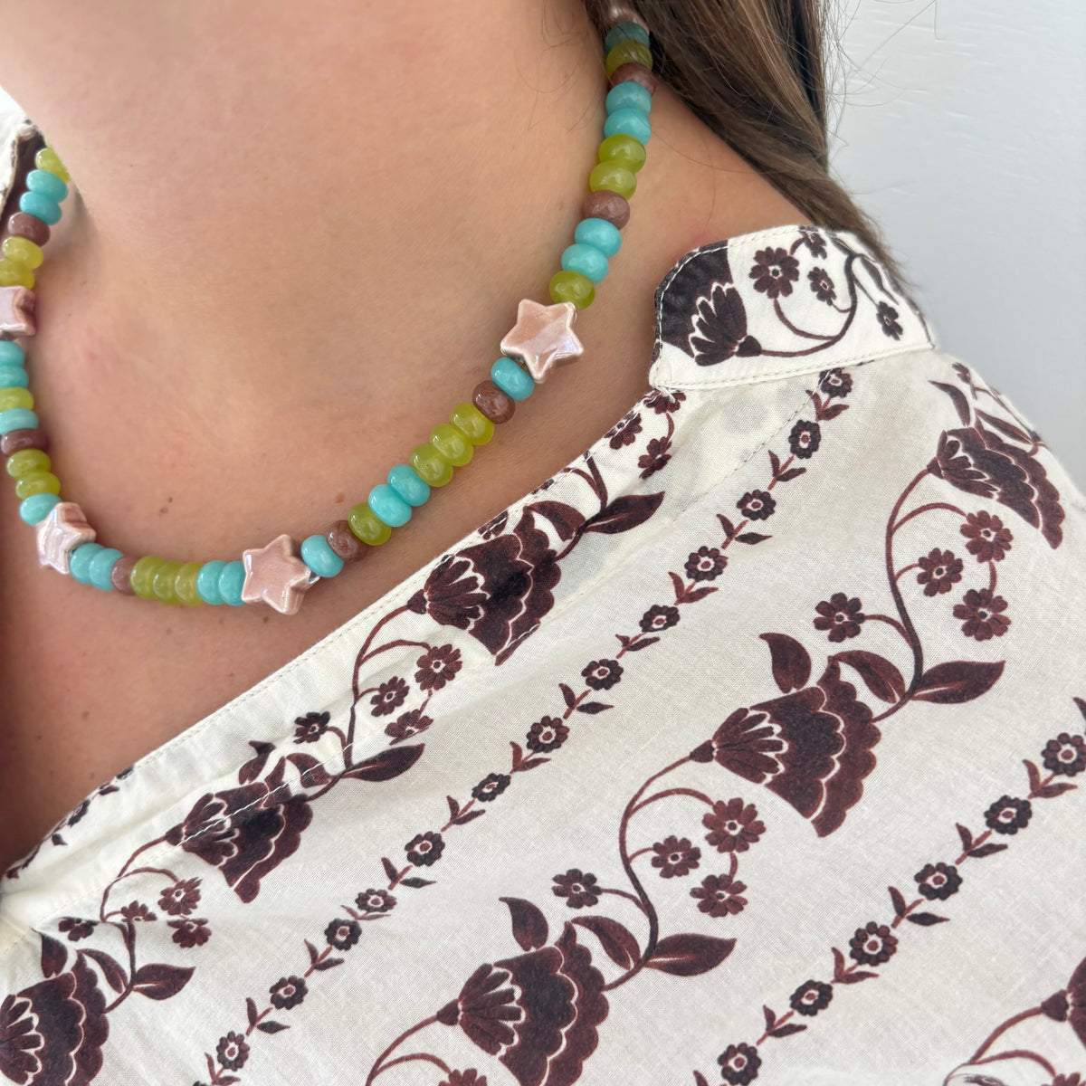 Stella star necklace brown and blue