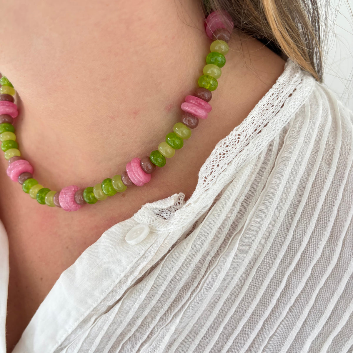 Hattie brown and green necklace