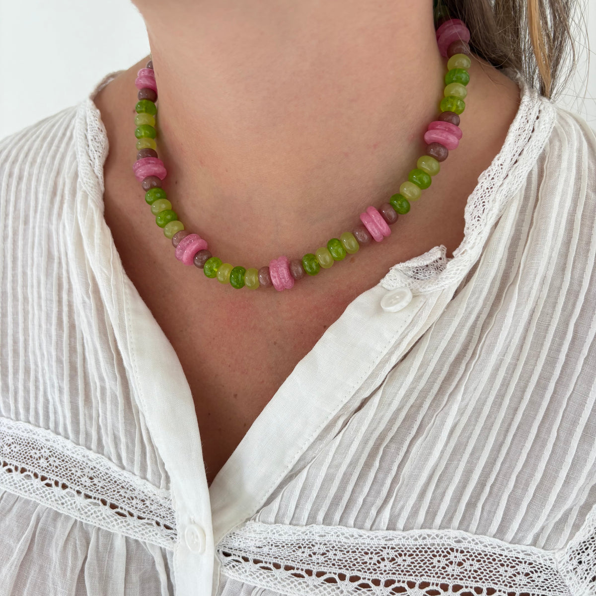 Hattie brown and green necklace