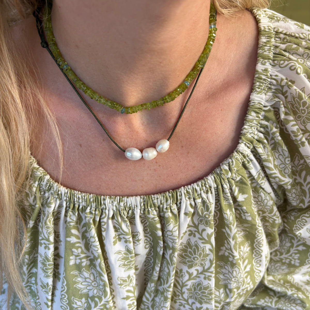 Peridot gemstone necklace chartreuse stones