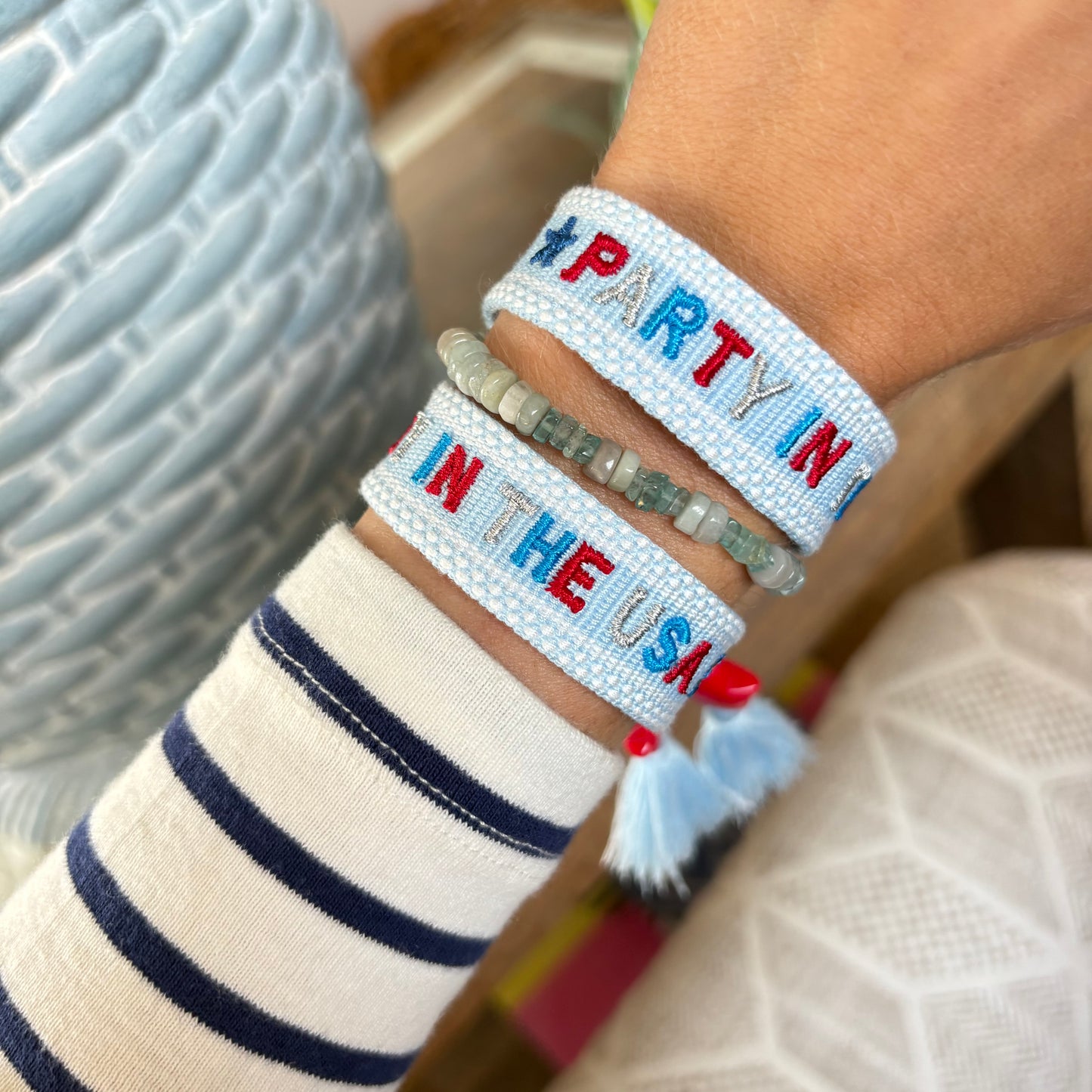Party in the USA embroidered tassel bracelet with star charms