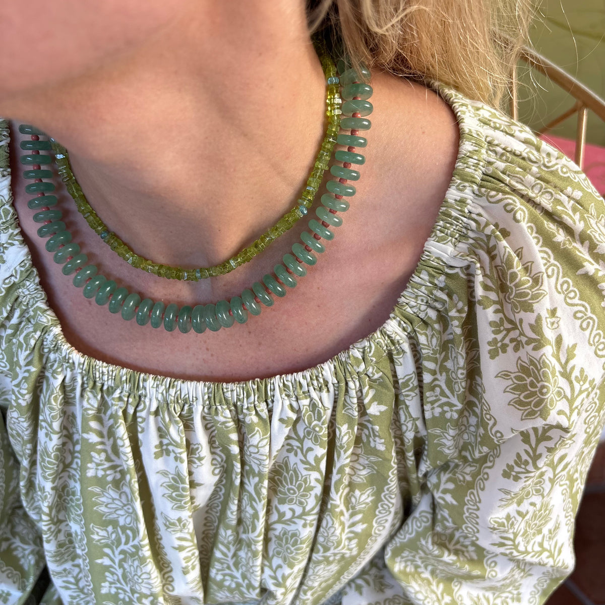 Peridot gemstone necklace chartreuse stones