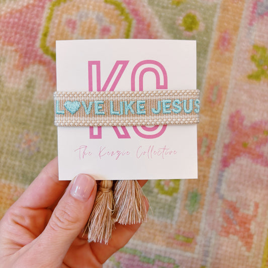 Love like Jesus embroidered tasssl bracelet