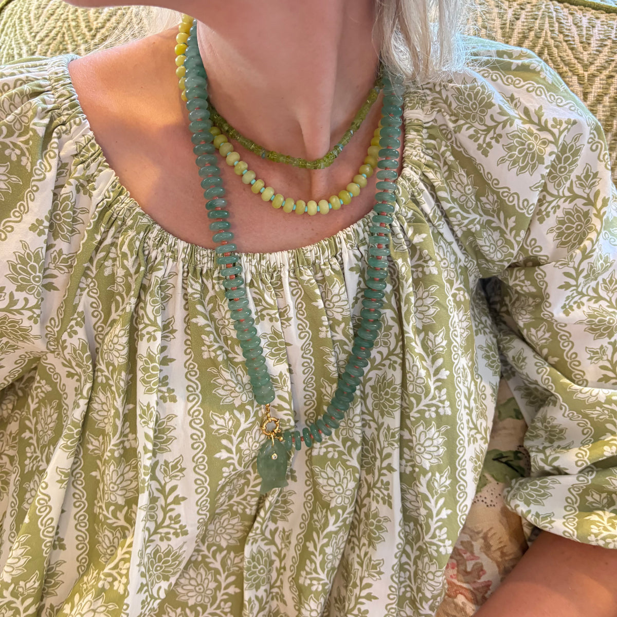 Peridot gemstone necklace chartreuse stones