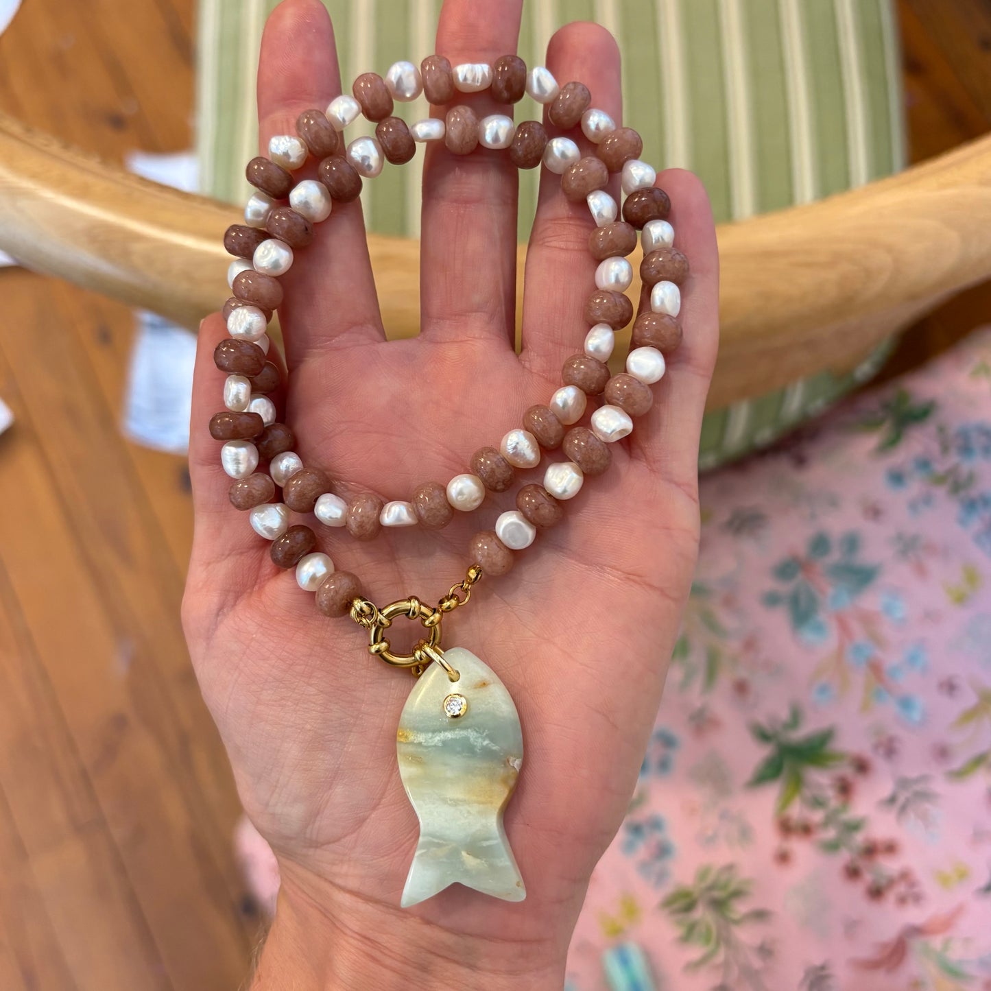 Rosemary freshwater pearl necklace with fish charm