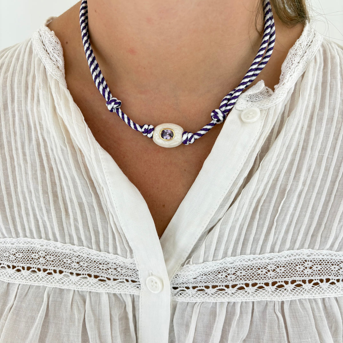 Purple stripe cord necklace game day