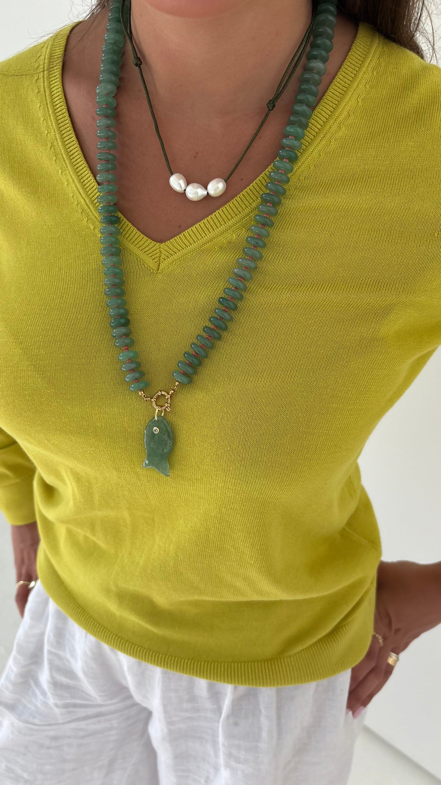 Penelope pearl necklace in olive green