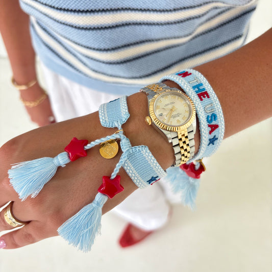 Party in the USA embroidered tassel bracelet with star charms