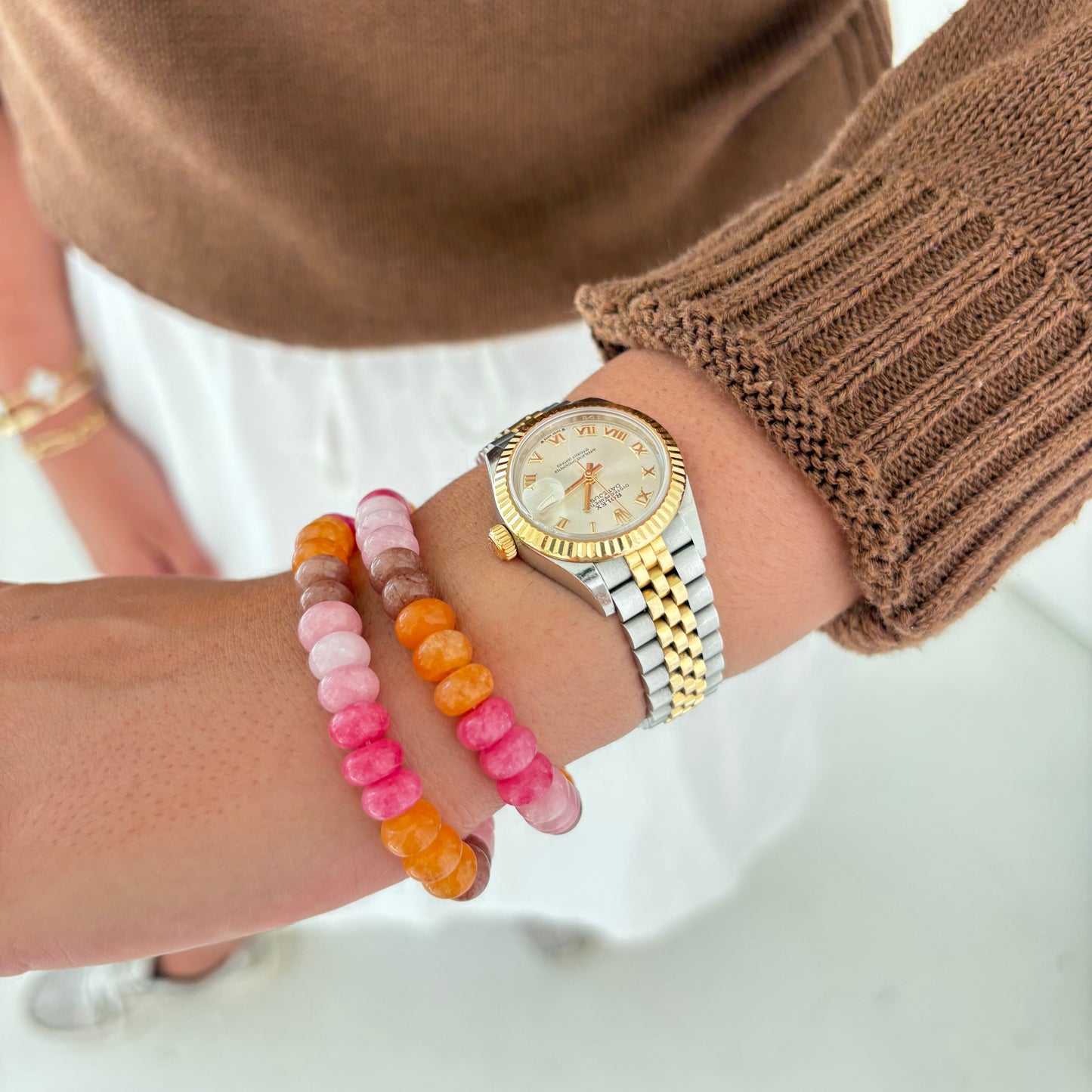 Lulu stone bracelet brown pink and orange