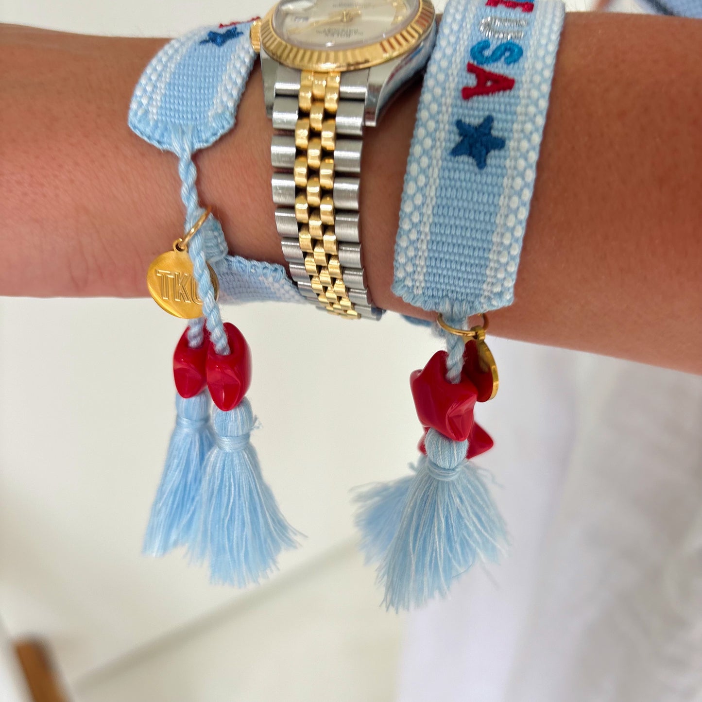 Party in the USA embroidered tassel bracelet with star charms