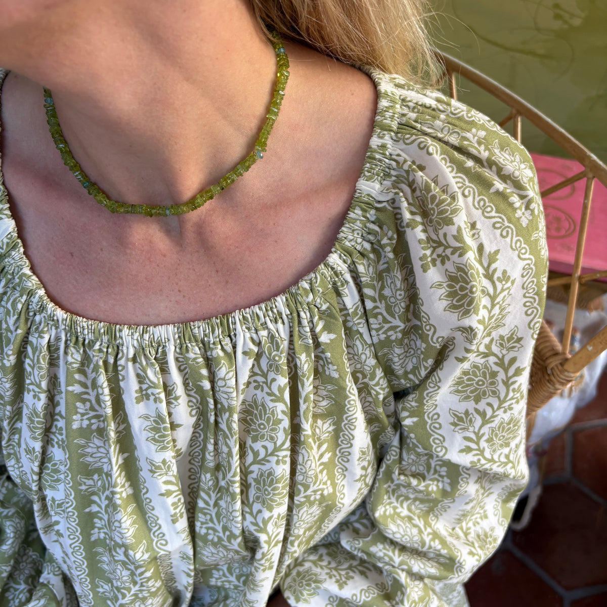 Peridot gemstone necklace chartreuse stones