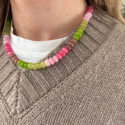 Celeste chartreuse and brown stone necklace