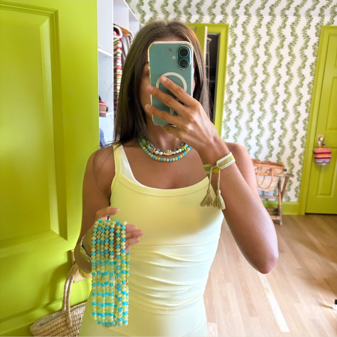 Millie chartreuse and blue stone necklace