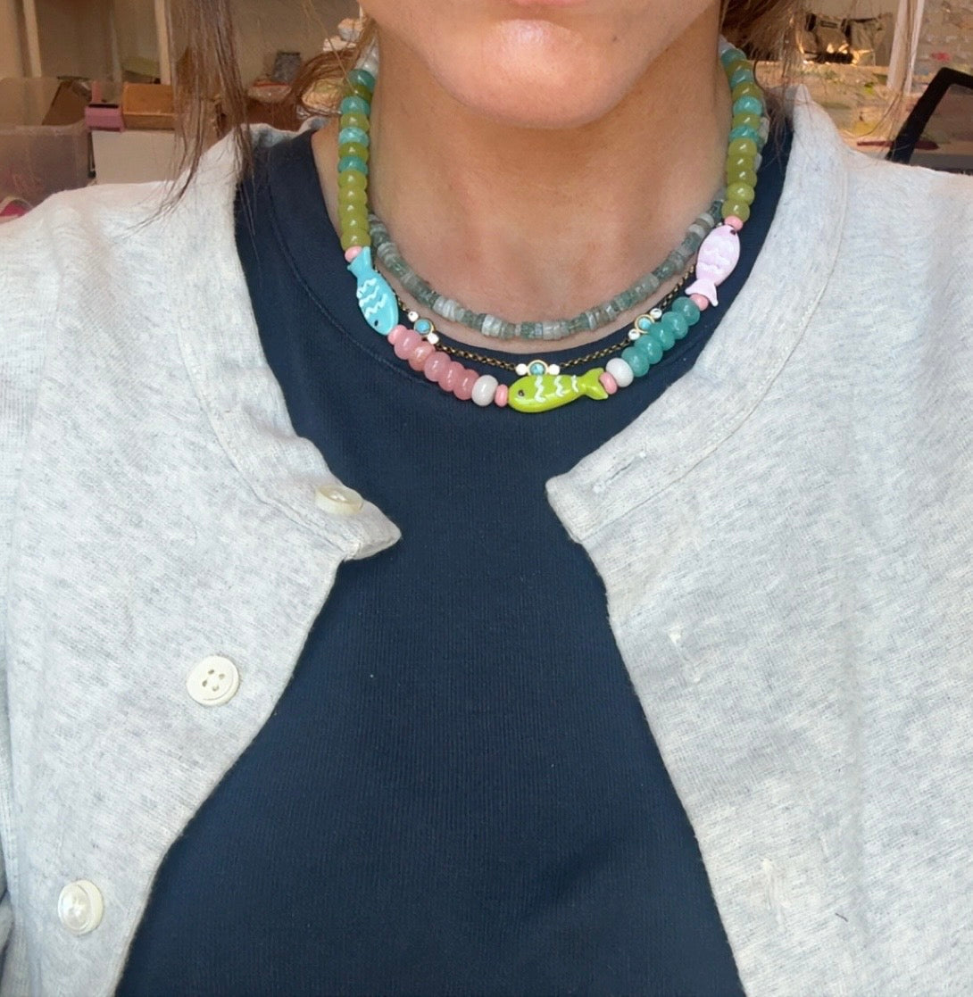 Happy fish glass necklace