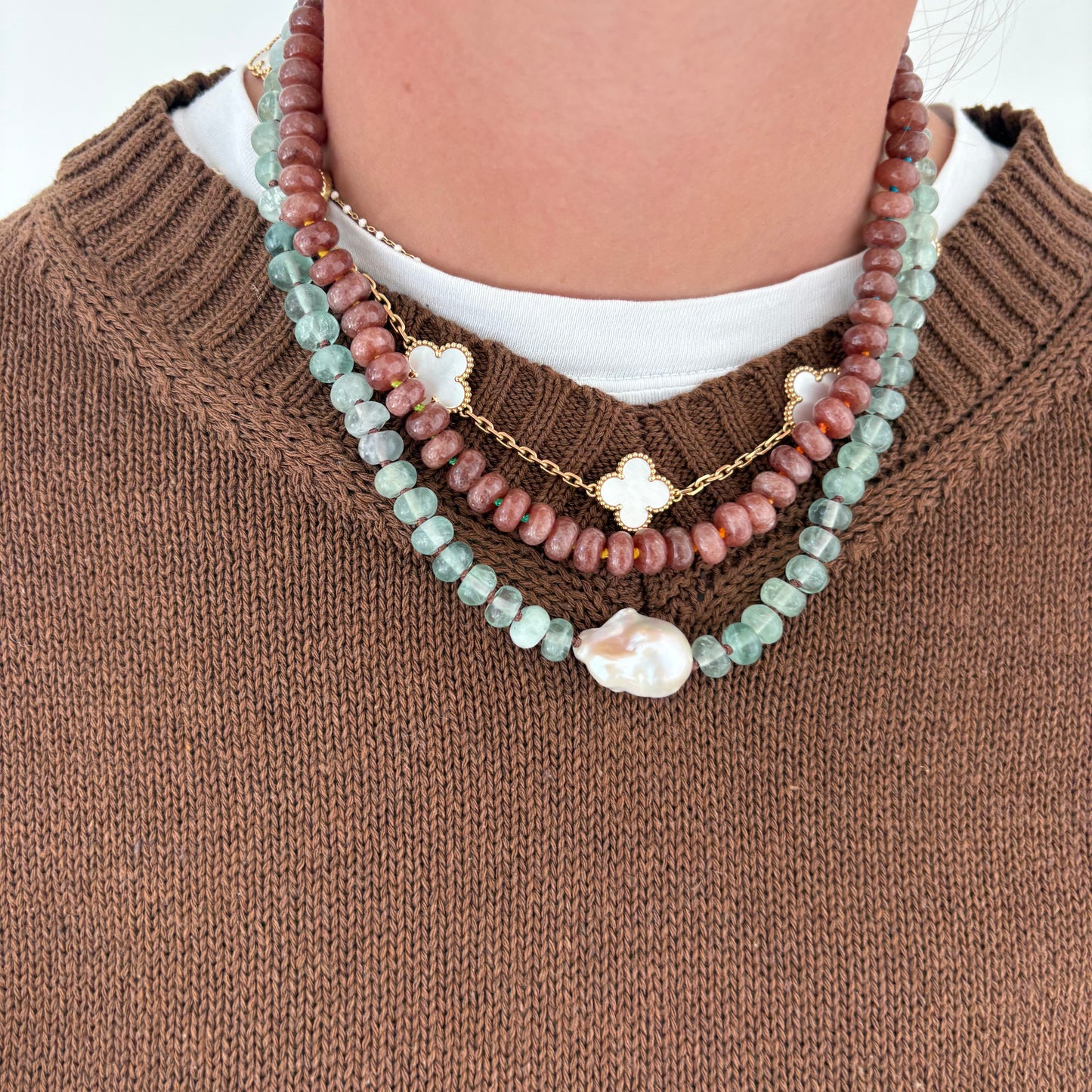 Eloise hand knotted genuine pearl necklace