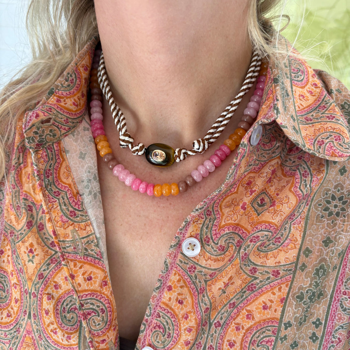 Penelope brown pink and orange necklace