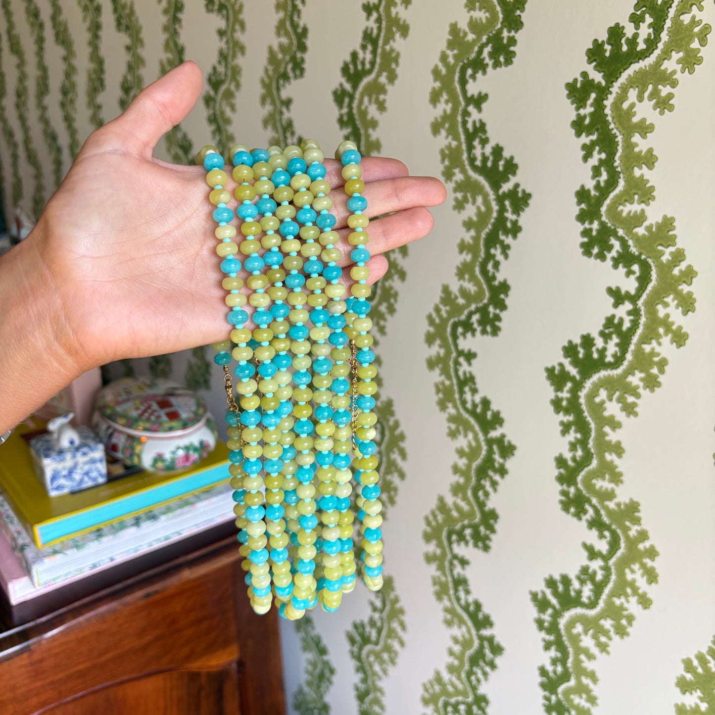 Millie chartreuse and blue stone necklace