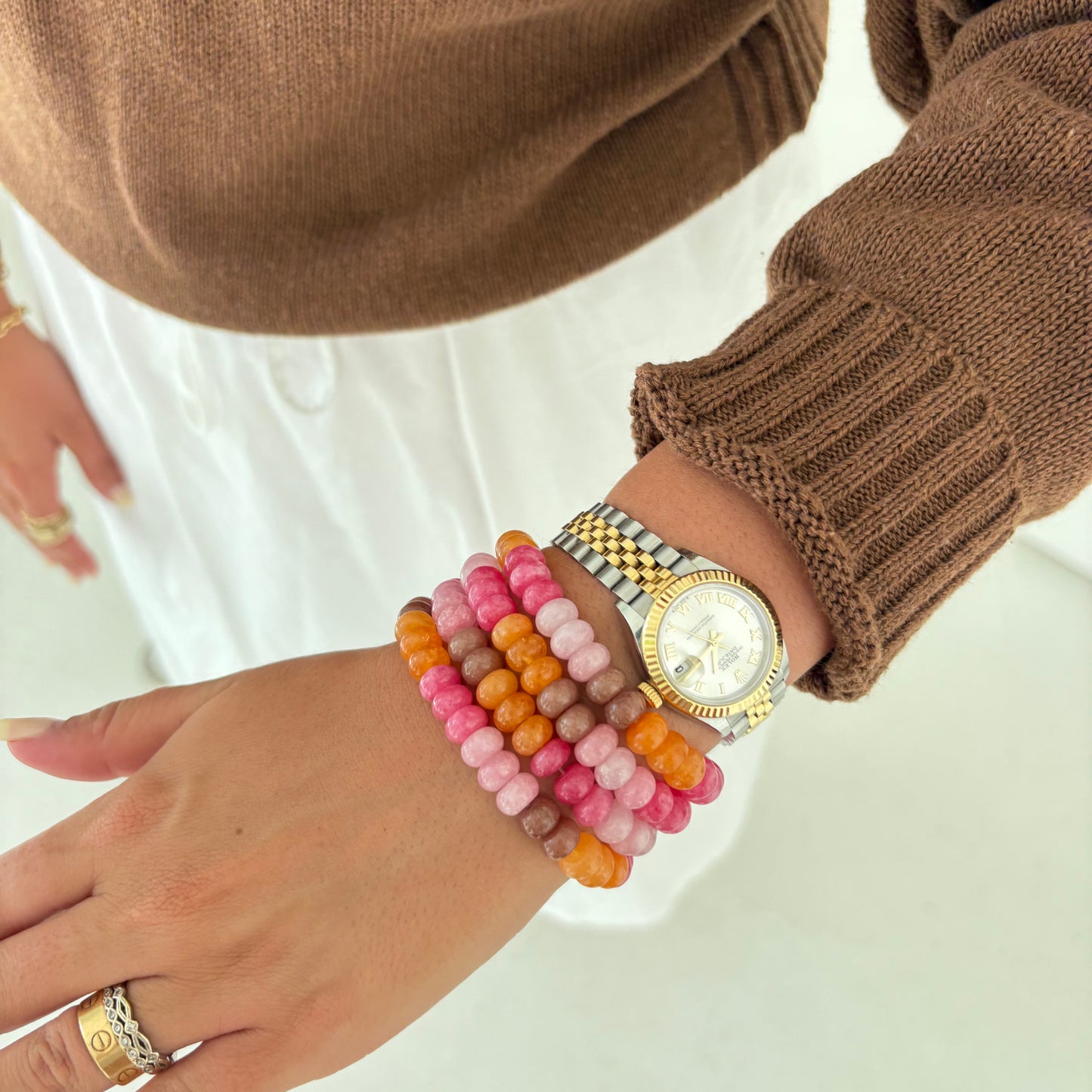 Lulu stone bracelet brown pink and orange
