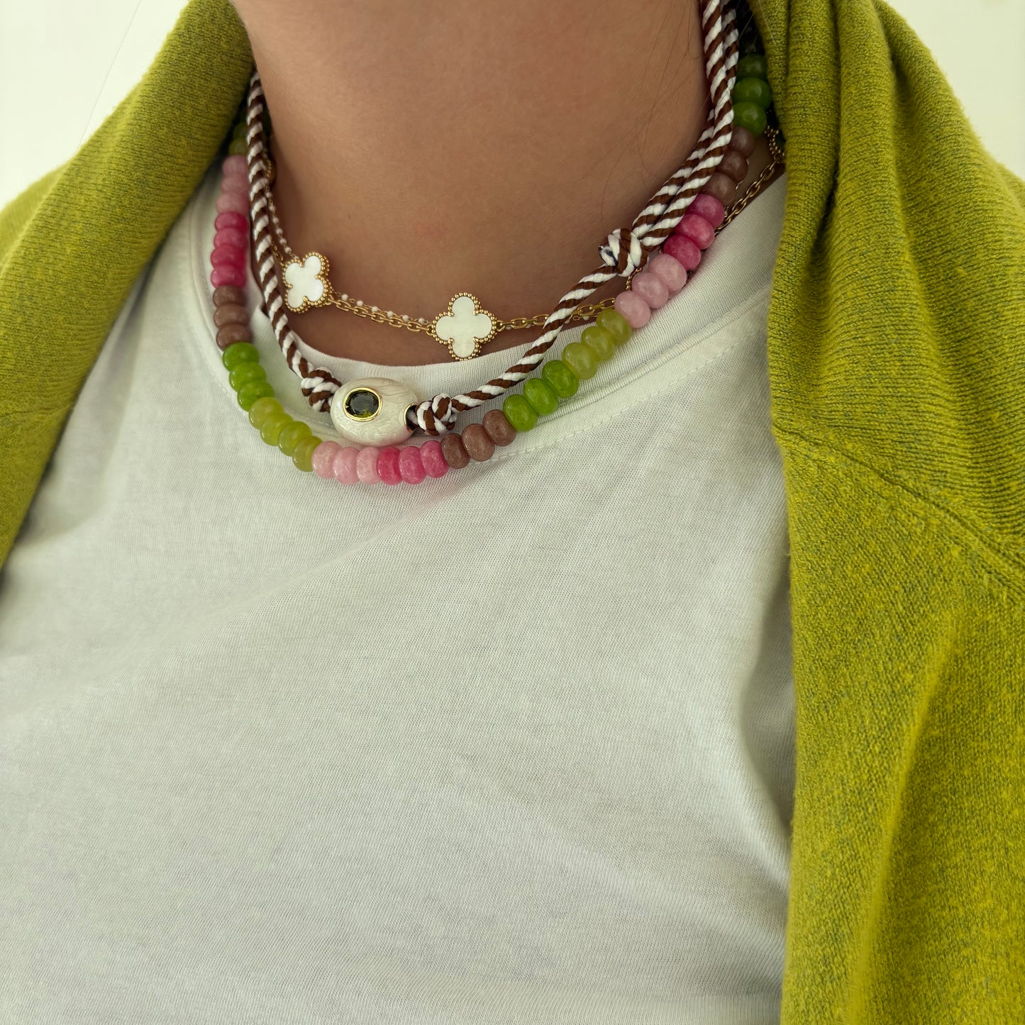 Celeste chartreuse and brown stone necklace