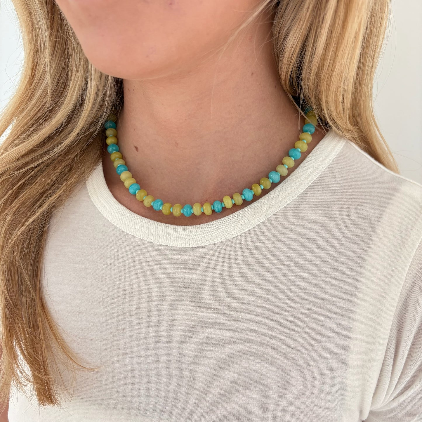 Millie chartreuse and blue stone necklace