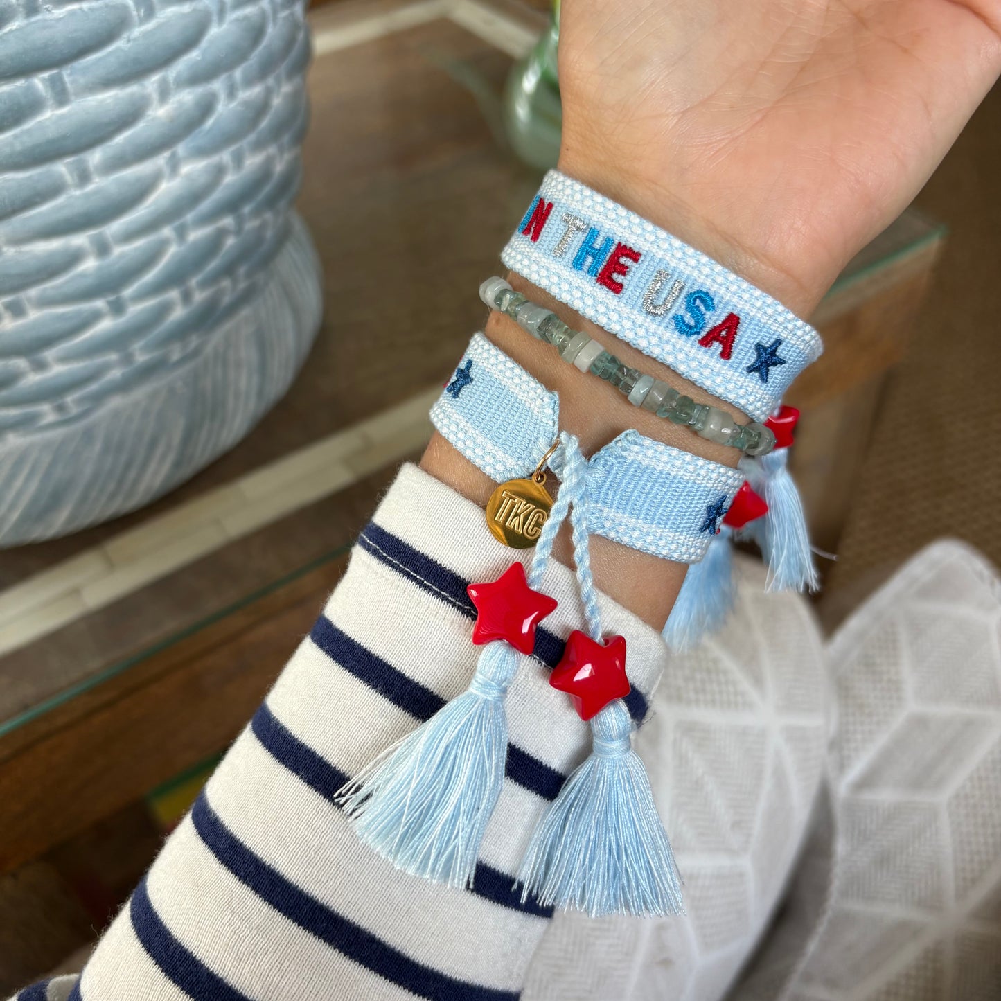 Party in the USA embroidered tassel bracelet with star charms