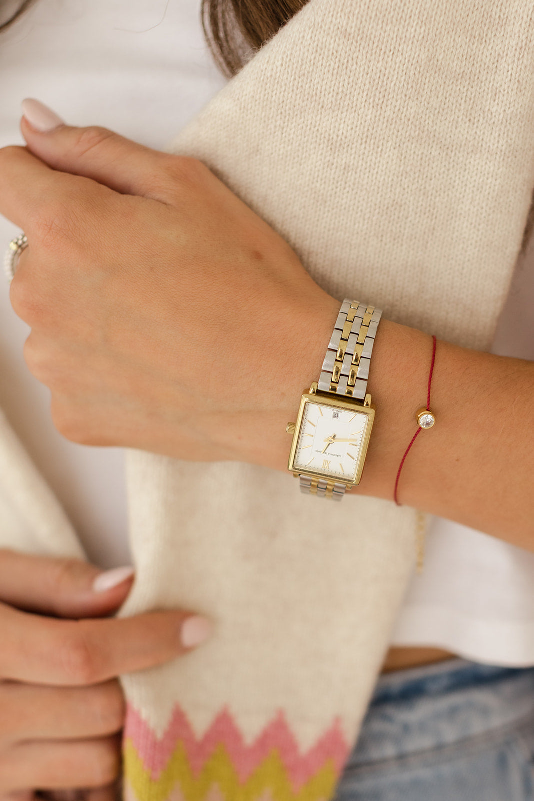 Jolly as hell bracelet stack ( bracelet bundle ) with red dainty diamond bracelet