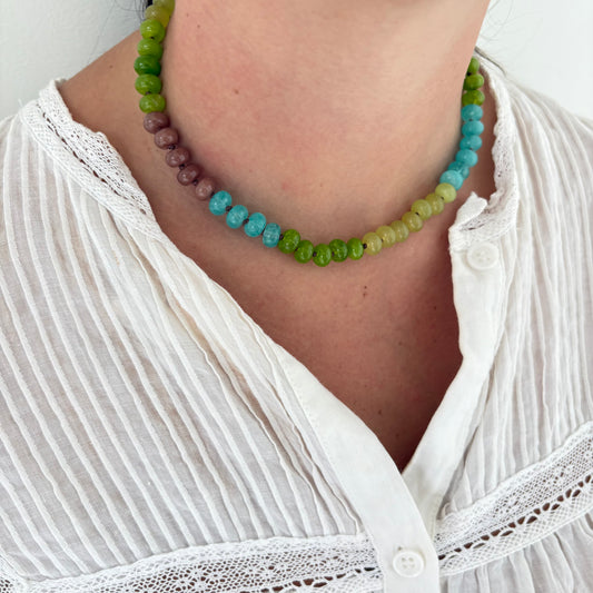 Corrine green and blue hand knotted necklace