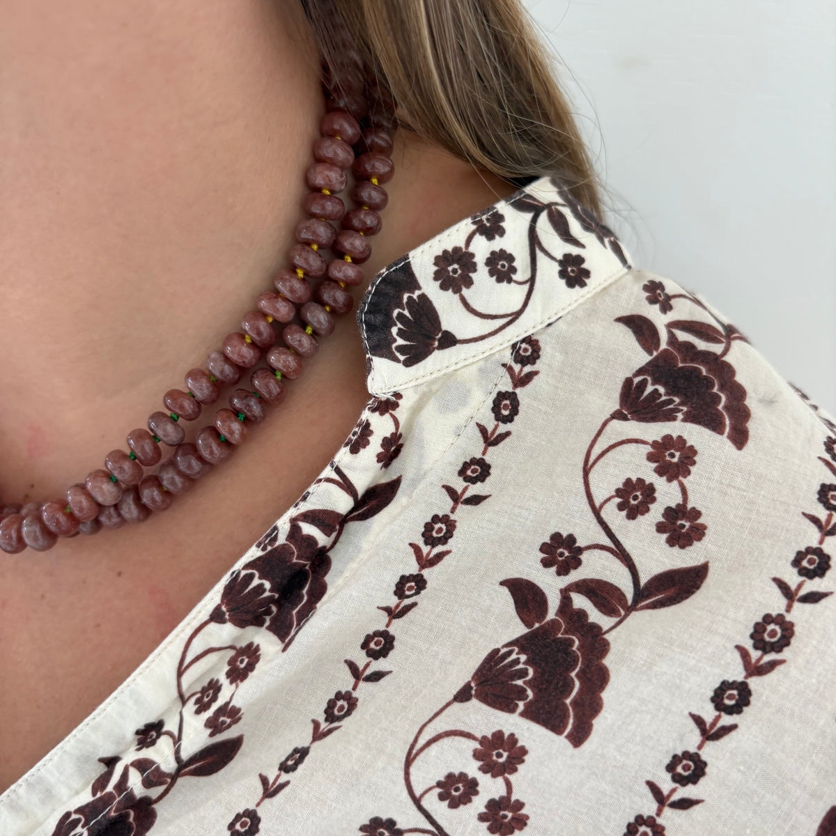 Chocolate brown hand knotted stone necklace