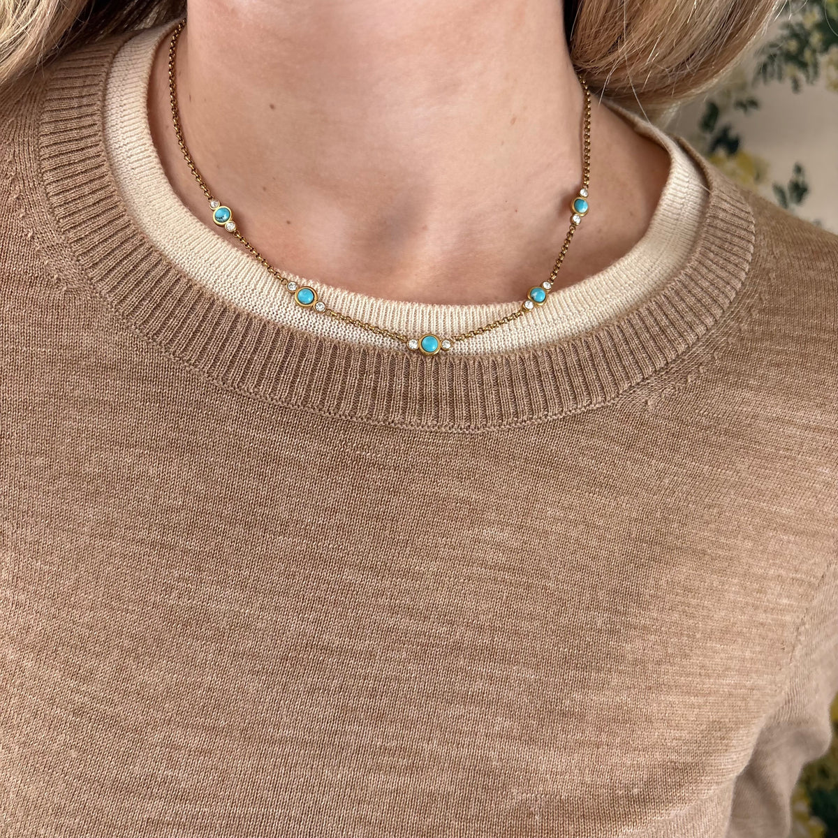 Ophelia turquoise dainty diamond necklace sold out this is a preorder ships October 28