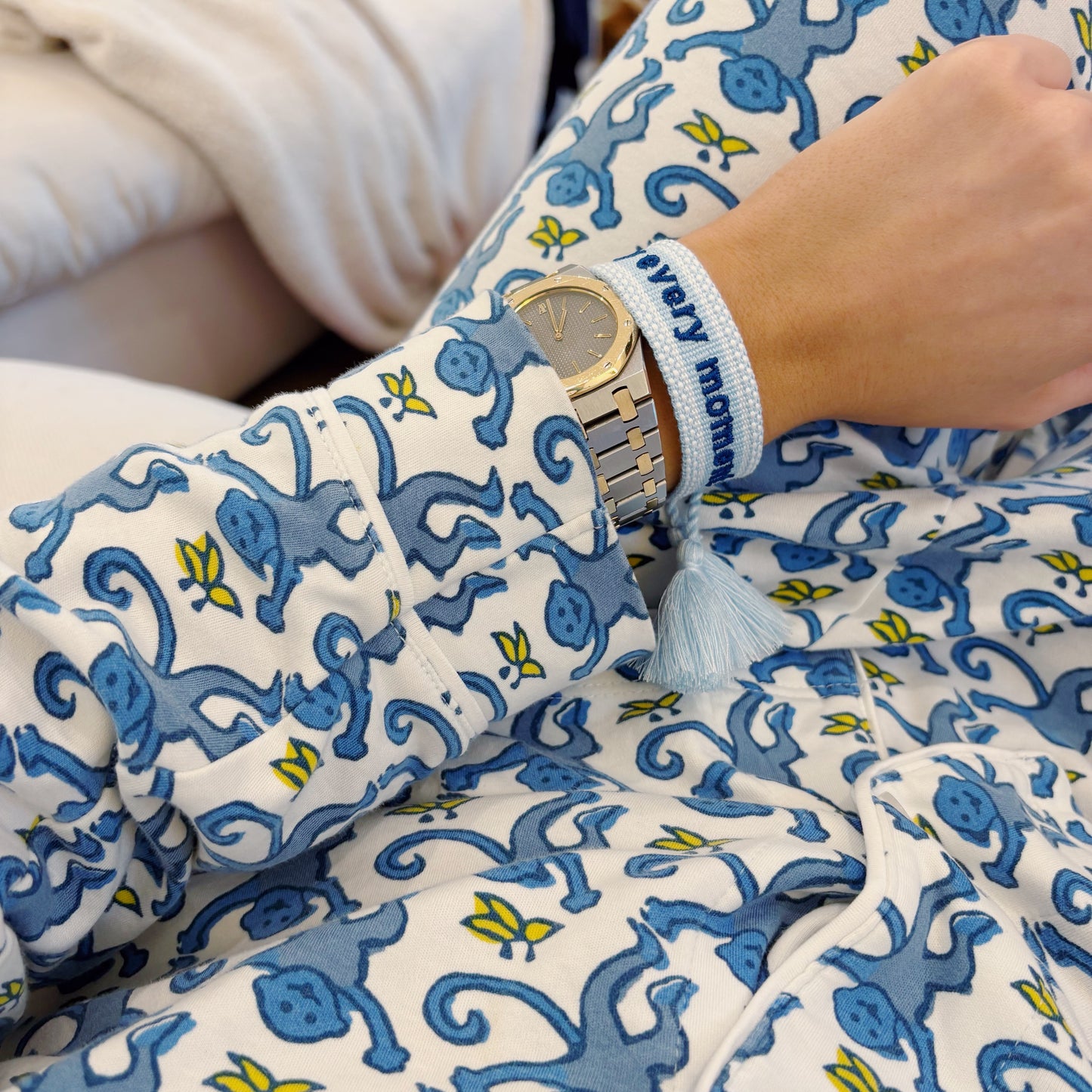 Enjoy every moment embrodiered tassel bracelet