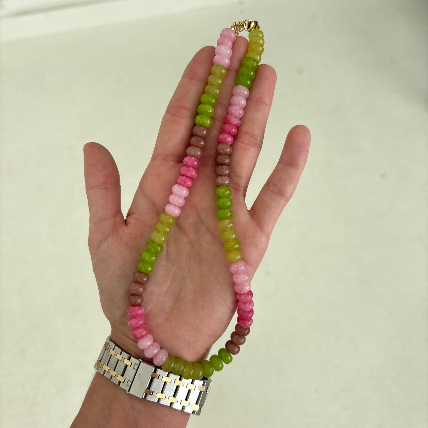 Celeste chartreuse and brown stone necklace